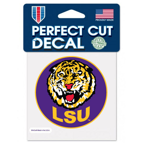 LSU Tigers Retro Round Vault Tiger Circle  4"x 4" Perfect Cut Decal