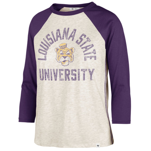 LSU Tigers 47 Brand Beanie Mike Daze Ava Raglan Sleeve T-Shirt - Natural / Purple