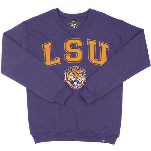LSU Tigers 47 Brand Round Vault Arch Headline Crewneck Sweatshirt - Purple