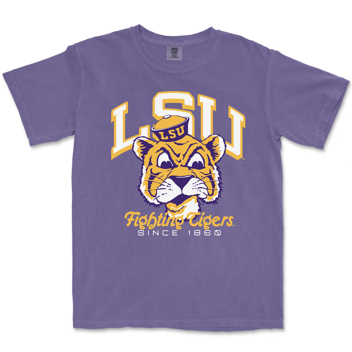 LSU Tigers Beanie Mike Mascot Arch Garment Dyed T-Shirt - Grape