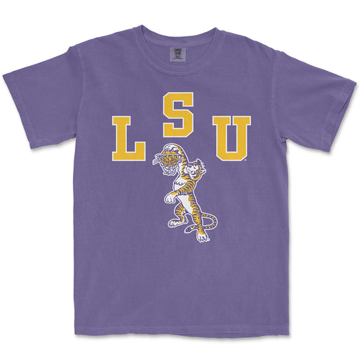 LSU Tigers Dunking Tiger Arch Basketball Garment Dyed T-Shirt - Grape