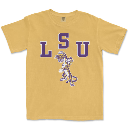 LSU Tigers Dunking Tiger Arch Basketball Garment Dyed T-Shirt - Mustard