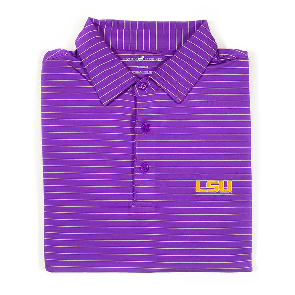 LSU Tigers Horn Legend 3/8 Stripe Stretch Performance Polo Purple