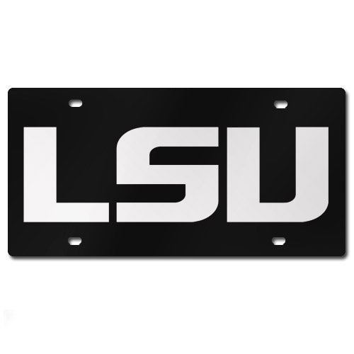 LSU Tigers Laser-Cut License Plate - Black / Silver Text