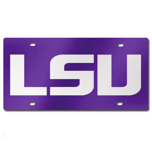 LSU Tigers Laser-Cut License Plate - Purple / Silver