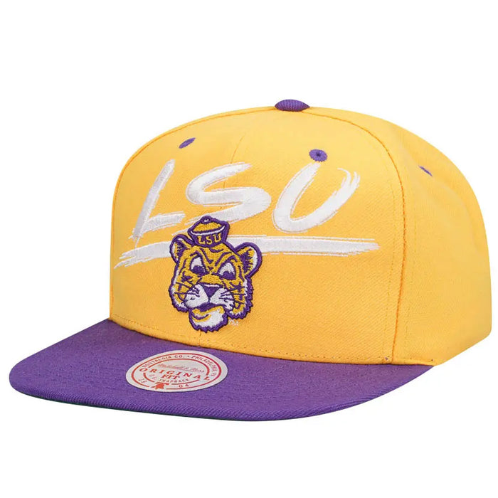 LSU Tigers Mitchell & Ness Beanie Mike Transcript Two-Tone Snapback Hat - Gold / Purple