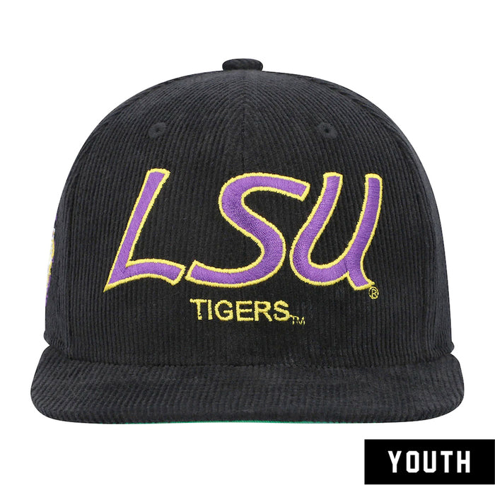 LSU Tigers Mitchell & Ness Corduroy Script Youth Snapback Hat - Black
