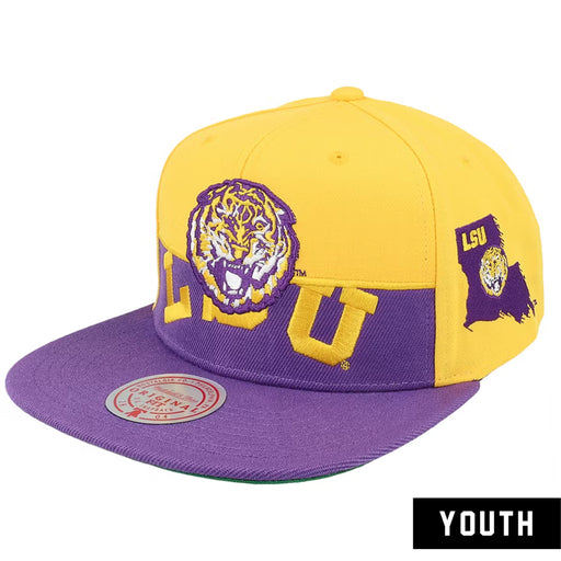 LSU Tigers Mitchell & Ness Round Vault Half and Half Youth Snapback Hat - Purple / Gold