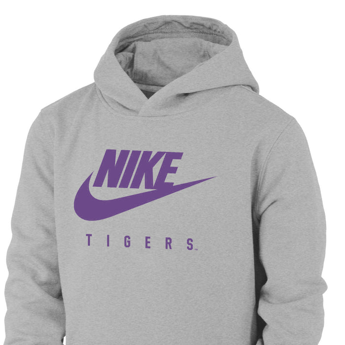 LSU Tigers Nike Club Fleece Focus Youth Pullover Hoodie Sweatshirt - Heather Grey