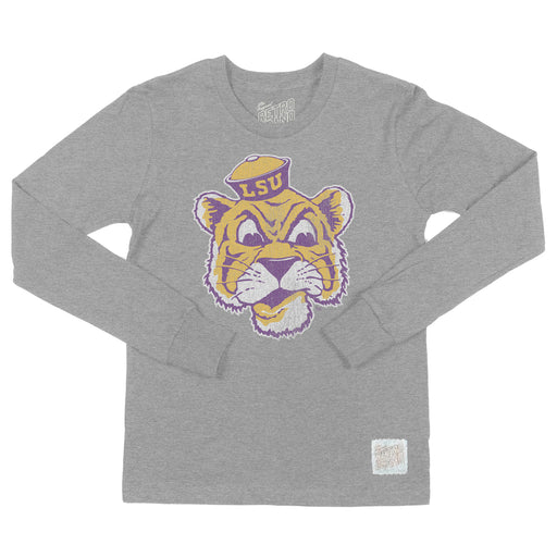LSU Tigers Retro Brand Beanie Mike Youth Tri-Blend Long Sleeve T-Shirt - Grey