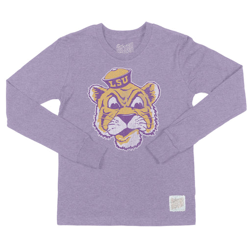 LSU Tigers Retro Brand Beanie Mike Kids Tri-Blend Long Sleeve T-Shirt - Purple