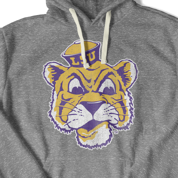 LSU Tigers Retro Brand Beanie Mike Tri-Blend Hooded Sweatshirt - Grey