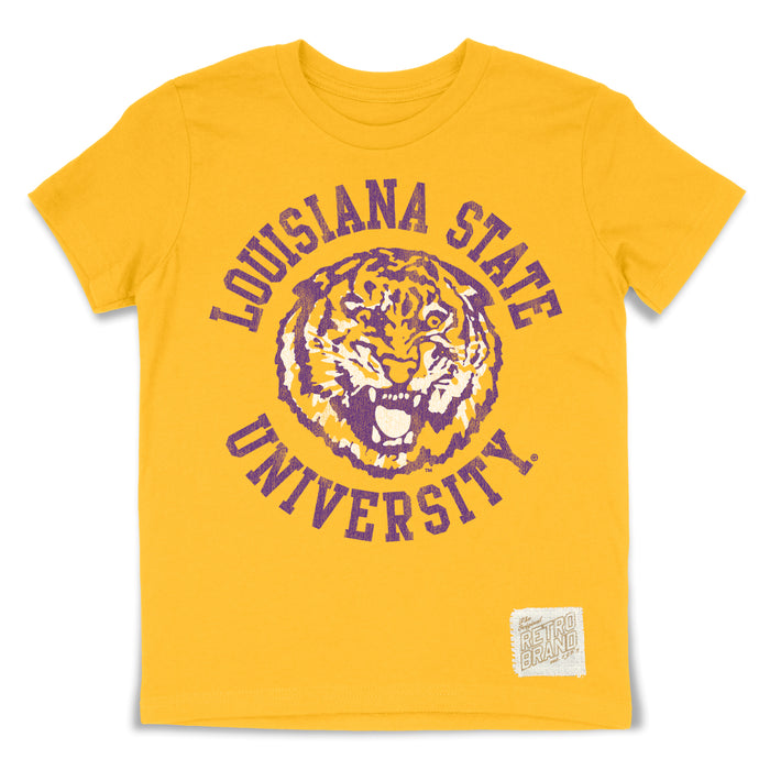 LSU Tigers Retro Brand Round Vault Circle Youth T-Shirt - Gold