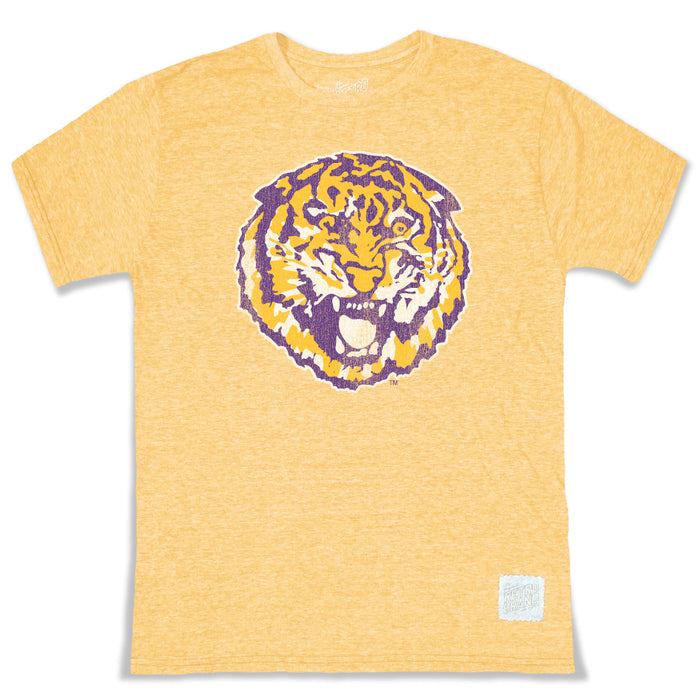 LSU Tigers Retro Brand Round Vault Mike Tri-Blend T-Shirt - Gold