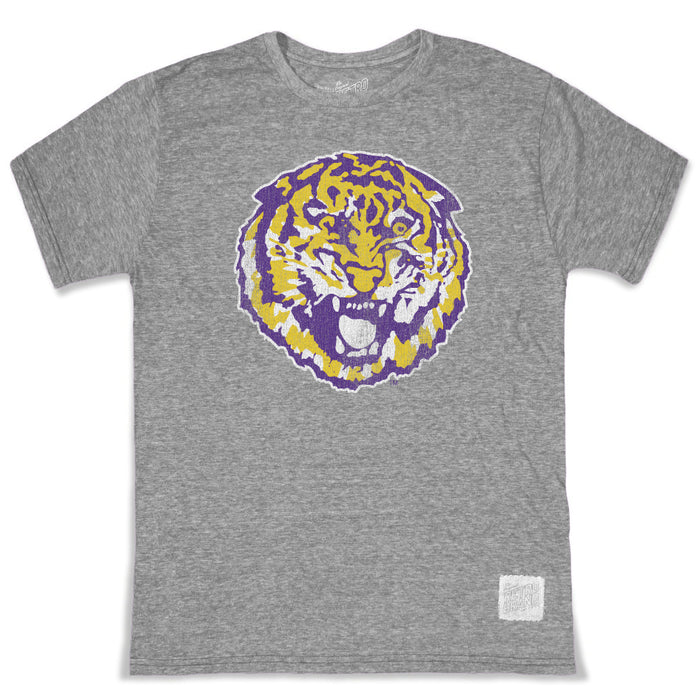 LSU Tigers Retro Brand Round Vault Mike Tri-Blend T-Shirt - Grey