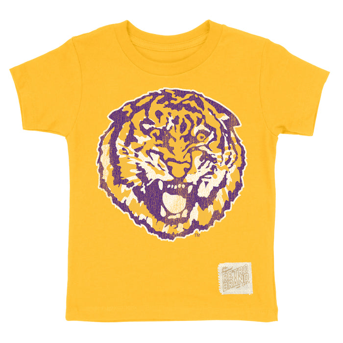 LSU Tigers Retro Brand Round Vault Tiger Kids T-Shirt - Gold