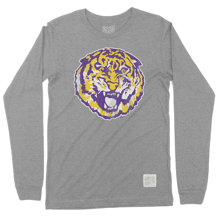 LSU Tigers Retro Brand Round Vault Tri-Blend Long Sleeve T-Shirt - Grey
