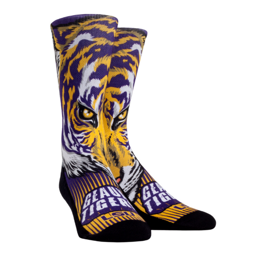 LSU Tigers Rock 'Em Flat Knit Tiger Face Crew Socks