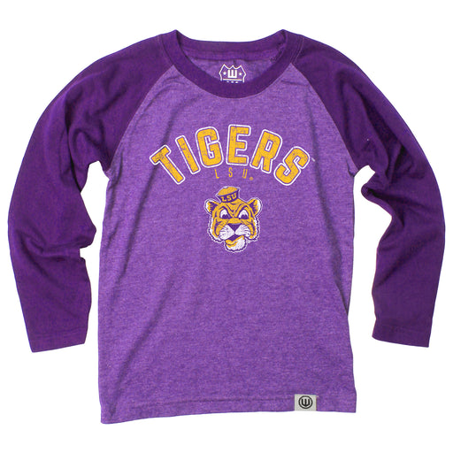 LSU Tigers Wes & Willy Beanie Mike Arch Kids Long Sleeve Raglan - Purple