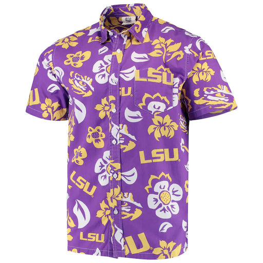 LSU Tigers Wes & Willy Short Sleeve Floral Hawaiian Shirt - Purple