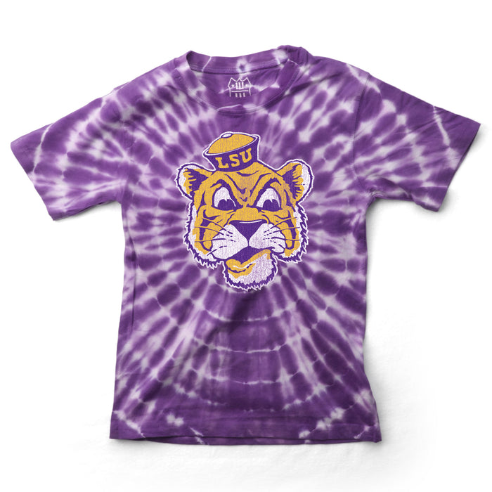LSU Tigers Wes & Willy Beanie Mike Spiral Tie Dye Kids T-Shirt - Purple