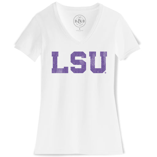 LSU Tigers Women's Athletic Block V-Neck T-Shirt - White