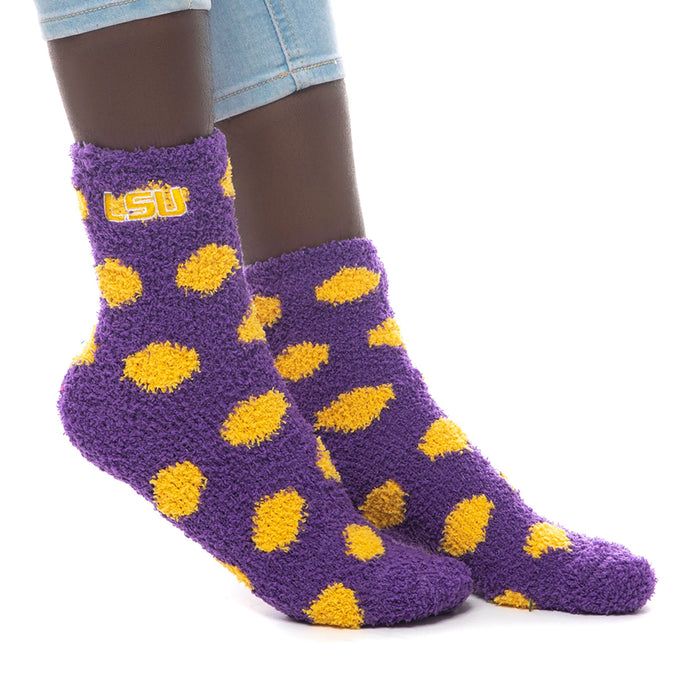 LSU Tigers ZooZatz Polka Dot Fuzzy Socks - Purple