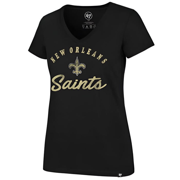 New Orleans Saints 47 Brand Script Women's Frankie V-Neck T-Shirt