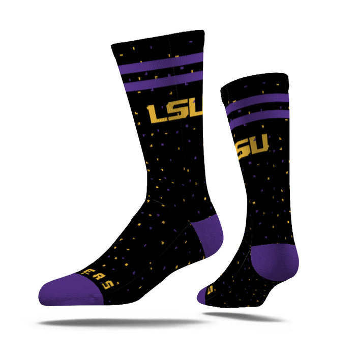 LSU Tigers Strideline Woven Speckle Crew Socks - Black